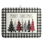 Merry Christmas Dish Drying Mat Buffalo Plaid Large Kitchen Mats Dish Drying Pad Xmas Christmas Tree Absorbent Dish Dryer Mat For Kitchen Countertops Microfiber Drainer Pad Dish Drying Mats (18X24 In)