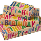 Kraft Birthday Wrapping Paper Sheet - 6 Sheets Colorful Happy Birthday Wrapping Paper Folded Flat For Kids, Baby Shower, Party, Holiday - 19.7 Inch X 27.5 Inch Per Sheet