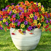 40 Bundles Artificial Flowers For Outdoors Spring Decoration, Fake Silk Realistic Faux Plants Uv Resistant For Outdoor Planter Porch Patio Summer Outside Decor, Redpurpleyelloworange