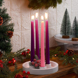 7 Inch Christmas Advent Candle Holder With 12 Taper Candles Candlestick Advent Wreath Candleholder Tray For 4 Candles Christmas Table Centerpiece Party Decorations(White,Classic)