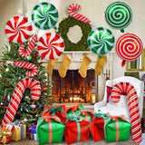 32Pcs Christmas Balloons Kit, Candy Cane Foil Balloons With Ribbons, Red Green Mylar Balloon For Party Decorations