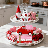 Valentines Day Decorations Wooden Sign, Valentines Wood Book Stack With 4 Xoxo Signs & Red Truck & Pink Heart, Farmhouse Valentines Table Decor Centerpiece For Home Office Mantel Shelf Tiered Tray