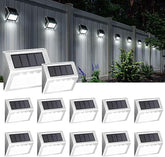 12 Pack Solar Fence Lights Outdoor Waterproof 4 LED Deck Step Pathway Garden Lights
