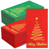 200 Pcs Christmas Guest Napkins Gold Foil Red Green Merry Christmas Paper Napkins Bathroom Disposable Hand Towels For Xmas Winter Party Supplies Bathroom Kitchen Decor