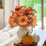 2Pcs Fall Flowers Artificial Sunflower With Pumpkins 13.78" Silk Sunflower Bouquets Floral For Home Farmhouse Table Centerpieces Autumn Thanksgiving Decor,Orange