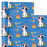 Cow Birthday Wrapping Paper Roll - Mini Roll - 17 Inch X 16.5 Feet - Cow Wrapping Paper With Cakes And Happy Birthday Moo Design Perfect For Girls Boy Kids, Baby Shower