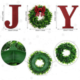 12 Inch Christmas Joy Home Sign - Wooden Wall Decor With Buffalo Plaid Hanging Letter And Faux Green Farmhouse Wreath - Large Indoor Outdoor Decoration With Plaid Bow (Red-Black)