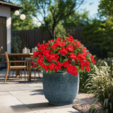 Artificial Red Impatiens Flowers For Outdoors, Uv Resistant Faux Bushes, 15.74 Inches, 4 Bundles, Spring Summer Patio Garden Decor