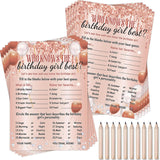 Who Knows The Birthday Girl Best Card Set - 50 Pcs Rose Gold Sprinkles Birthday Party Activity Game With 10 Pre Pointed Pencils For Teen Girls Sweet Sleepover Slumber Party