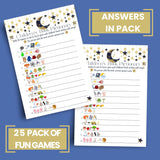 Twinkle Little Star Baby Shower Games Boys - 25 Cards - Fun Guessing Activities For Guests - Gender Neutral Navy And Gold Celestial Moon Theme