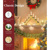 Christmas Swedish Candelabra, Electric Candles With 7 Flameless Taper Candles, Usb Powered Wooden Candle Bridge Light With Pine Needles, Decorative Xmas Candle Lights For Windows Wedding, Wood