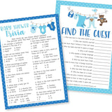 Baby Shower Games For 25 Guests - Blue Clothesline Boy Baby Shower Trivia Game, Find The Guest Babyshower Game Boy, Gender Reveal Trivia Games, Made In Usa
