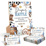 Cowboy Baby Shower Diaper Raffle, Pack Of 1 Wooden Tabletop Sign With Stand And 50 Diaper Raffle Tickets, Wild West Rodeo Baby Shower Game, Gender Reveal Party Decorations - Eh11