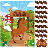 Farm Animal Games Pin The Tail On The Animals Barn Birthday Party Decorations Farm Poster Games With 24 Stickers Eye Mask For Family Activities Birthday Party Decor Supplies(Horse)
