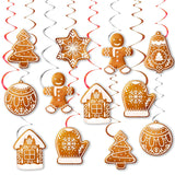 20Pcs Christmas Gingerbread Party Hanging Swirls Gingerbread Snowflake Tree Theme Ceiling Streamers Xmas Winter Hanging Decorations For Christmas Winter Holiday Party Supplies