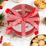Christmas Cookie Tins With Lids – 3 Pack Holiday Cookie Containers With 16.5Ft Ribbon, Festive Round Metal Nesting Tins For Gift Giving, Baking & Treat Storage