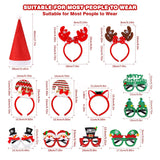 18 Pcs Christmas Glasses Glitter Headbands Hats Set, Hair Hoop Eyewear Eyeglasses Frame Santa Hat Photo Props For Christmas Party Favors Holiday Photos Booth