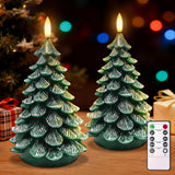 Christmas Tree Flameless Candles,10-Key Remote And Timer, Real Wax Battery Operated 3D Wick Led Flickering Candles Realistic Christmas Tree For Christmas Holiday Indoor Dinner Decor, 2 Packs