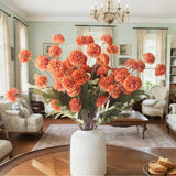 Artificial Flowers Indoor For Vase, 12Pcs Fake Silk Mums Long Stem Flowers, Look Real Mini Chrysanthemum Floral Arrangements For Home Decorations (Creamy Orange)