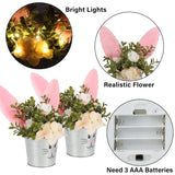 2 Pcs Easter Table Decorations Artificial Flower With Bunny Ear, Lighted Easter Desk Decor Bunny Flowers, Easter Tabletop Decorations For Home Table Mantle Office Spring Party