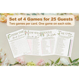 Bridal Shower Games Set– 50 Pack, Green Leaf Floral Wedding Party Games Cards, 4 Game Designs, Newlyweds Party Decoration, Engagement Party Games Supplies, Bachelorette Party Ideas -04