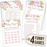 Funny Baby Shower Games For Girl - Baby Shower Bingo Game Girl, Babies Showers Word Scramble, Floral Babies Showers Activities For 25 Guests, Trivia Mommy Or Daddy Game For Decor