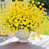 28 Bundles Artificial Flowers For Outdoors Fake Plants, Uv Resistant Faux Plastic Artificial Plants Cemetery Flowers For Spring Summer Decor Window Box Porch Indoor Home Decor (Yellow)