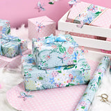 Reversible Butterfly And Floral Design Wrapping Paper Roll - Pink And White Polka Dot Design On The Other Side, Suitable For Valentine'S Day, Birthday, Mother'S Day, Wedding, Baby Shower