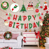 Christmas Birthday Party Decorations β Glittery Happy Birthday Banner, Christmas Hanging Swirls With Christmas Ornaments For Christmas Decorations, Christmas Birthday Decorations