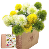 15Pcs Artificial Dandelion, Artificial Flowers Plants Bouquet With 1 Vase Kraft Paper Bag-Plastic Shrubs Brushes Plant Fake Grass For Indoor Outdoor(White,Yellow,Green)