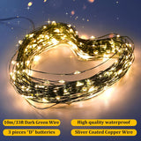 Timer Battery Twinkle Mini Fairy Lights, 1 Pack 200 Led 33Ft Dark Green Wire,Firefly Starry Led String Lights Warm White