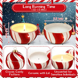 4 Pcs Christmas Candy Cane Stripe Candles 3.5" Unscented Red And White Stripe Christmas Candle With Ceramic Jar Xmas Table Decorations For Winter Home Party Supplies Gift, Burning 10-13 Hour