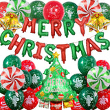 Christmas Decorations, Merry Christmas Banner Balloons With Candy Small Bell Balloons, Tree Balloon For Outdoor Decorations Indoor