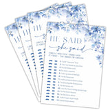 He Said She Said Bridal Shower Game - Blue Floral - 30 Pcs Double-Sided Fill-In Wedding Game Cards For Newlyweds, Engagement Party Activities & Decorations -A02