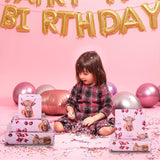 Reversible Pink Bow Wrapping Paper For Girls Women - Highland Cow, Cherry & Pink Polka Dot Gift Wrap For Birthday Wedding Baby Shower Holiday Party - 17 Inch X 20 Feet(Total 28.5Sq.Ft)