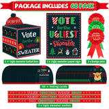 68Pcs Christmas Ugly Sweater Party Voting Cards Sets Supplies With Contest Ballot Box Voting Cards Award Sashes Medal Badges Trophy Games Decorations For Winter Xmas Holiday New Year Party Favors