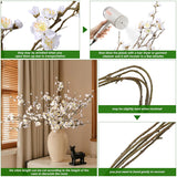 6 Pcs Artificial Cherry Blossom Branches Spring Indoor Decoration, Faux Flowers 34.45" Long Stems Plum Fake Peach Plants Real Touch Silk For Wedding Home Bedroom Party Table Office, White