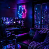 Pink Blue Double Cat Neon Sign USB Powered LED Wall Light for Bedroom Room Decor