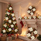 24 Pcs Christmas Poinsettia Flowers Artificial With Clips, 5.9" Christmas Decor Glitter Poinsettia Flowers For Christmas Tree New Year Wedding Party Wreath Diy Garland Decor (Gold)