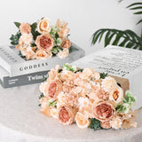 2 Packs Peonies Artificial Flowers Silk Champagne Artificial Peonies Bouquet Fake Flower Arrangements Mixed Roses Hydrangea With Stems For Centerpiece Table Wedding Bridal Bouquets Home Decor