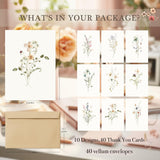 Blank Cards,Blank Greeting Cards 4X6,40Pack -Elegant Floral Design Blank Greeting Cards,Note Cards With Matching Peel-And-Seal Rustic Envelopes