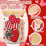 3Pcs Valentine' S Day Glass Storage Jars Red Stripe Polka Dot Heart Clear Canisters Set With Airtight Lid For Wedding Home Kitchen Countertop Decor