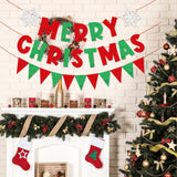 Merry Christmas Banner Red Green Glitter,Christmas Pennant Banner Triangle Flag,Christmas Party Decorations,Xmas Decorations,Xmas Home Office Party Fireplace Mantel Decorations