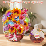 Birthday Cards With Music & Lights, Pop Up Happy Birthday Card, Sunflower & Butterfly, 10 Inch Life Sized Forever Flower Bouquet Gifts For Women Mom Grandma