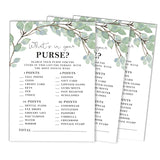 50-Pack Greenery Whats In Your Purse Bridal Shower Game Wedding Shower Bachelorette Party Bulk Activity Game Cards