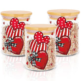 3Pcs Valentine' S Day Glass Storage Jars Red Stripe Polka Dot Heart Clear Canisters Set With Airtight Lid For Wedding Home Kitchen Countertop Decor