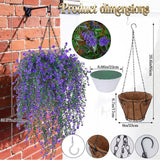 2 Set Artificial Flower Hanging Baskets For Outdoors, 20Pcs Fake Hanging Plants, Outdoor Faux Flowers Uv Resistant For Spring Summer Porch Patio Garden Home Decoration (Purple)