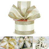 Gold Wired Satin Ribbon With Glitter Stripe Edges 2.5 Inch, Gold And White Christmas Ribbon For Tree, Bows Making, Wreath Supplies, Gift Wrapping Garland, Home Decor, Crafts -10 Yards