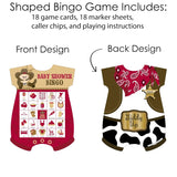 Big Dot of Happiness Little Cowboy - Picture Bingo Cards and Markers - Western Baby Shower Shaped Bingo Game - Set of 18
