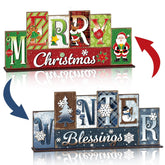 Christmas Table Decoration Merry Winter Tiered Tray Decor Reversible Centerpiece Decorative Santa Claus Gingerbread Man Block Signs Farmhouse Christmas Decoration For Kitchen Shelf